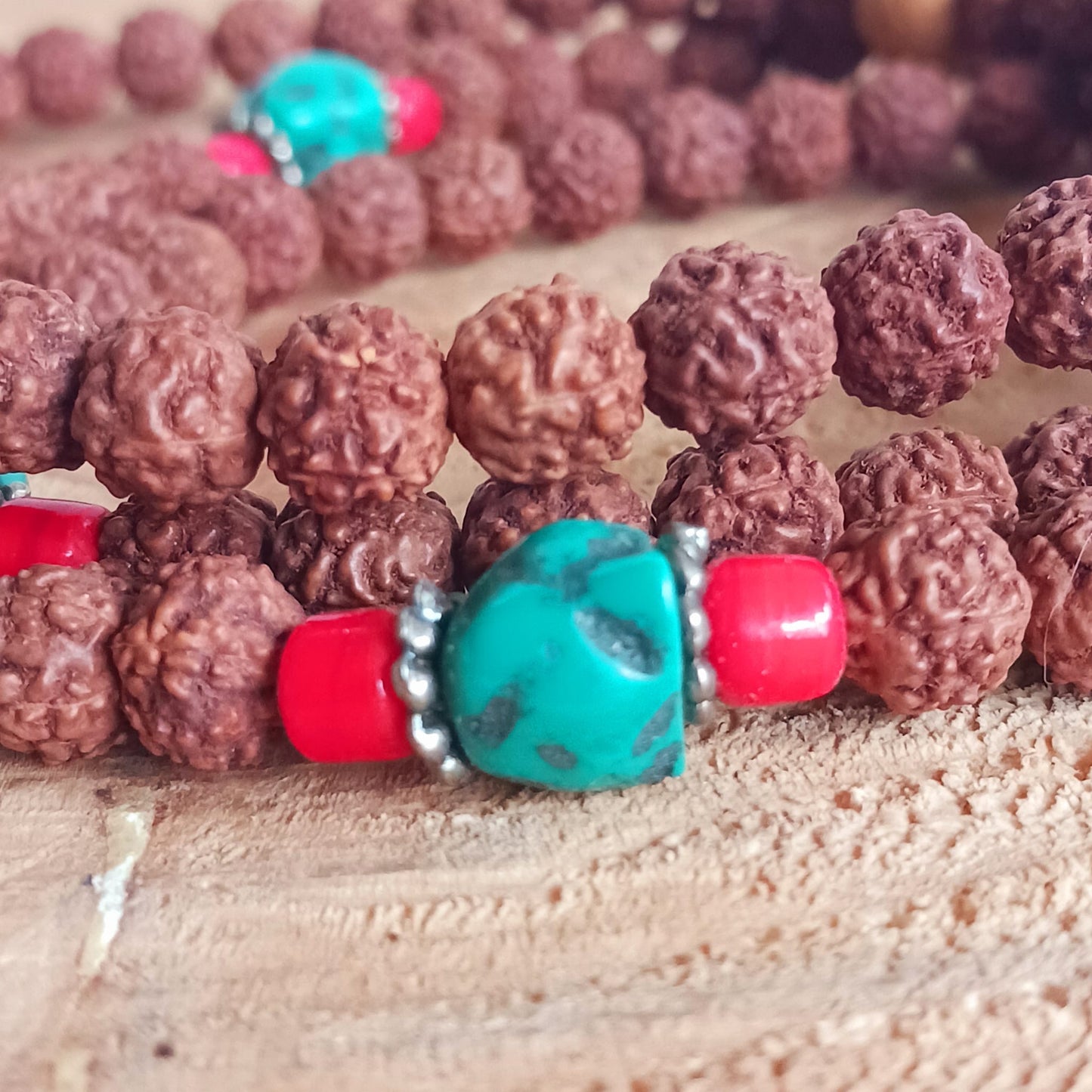 Rudraksha and Turquoise Mala Beads