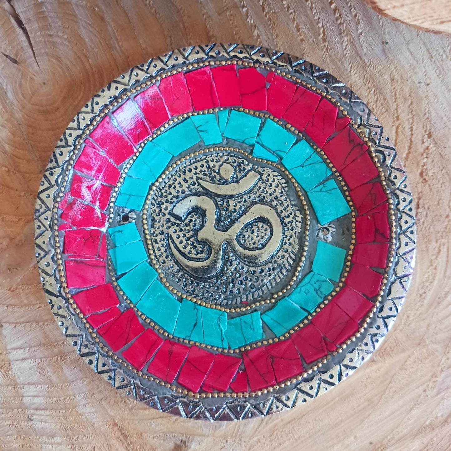 Om Plate Tibetan Decor Cone & Stick Holder