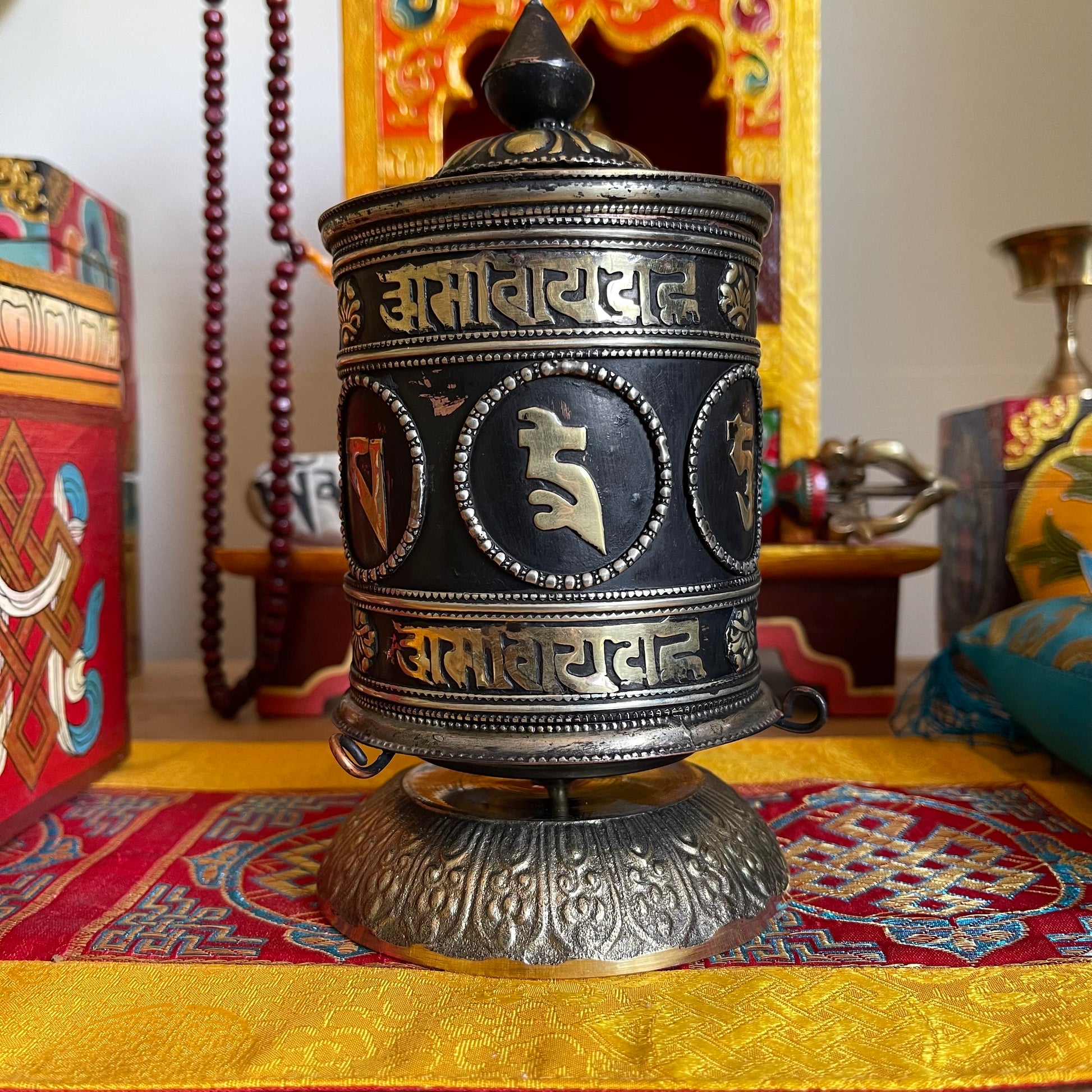 Tibetan Buddhist Table Prayer Wheel with Mantra Inside