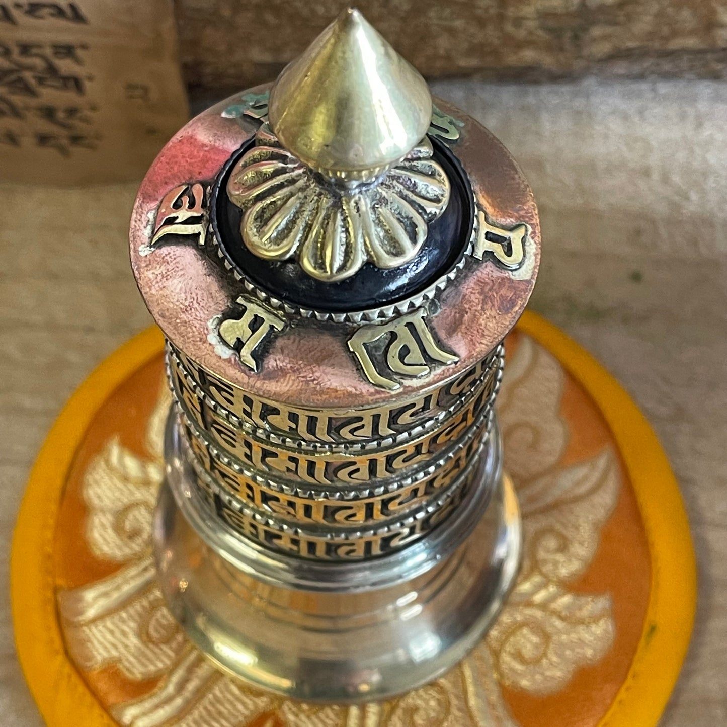 Mini 4 line Mantra Table Top prayer wheel