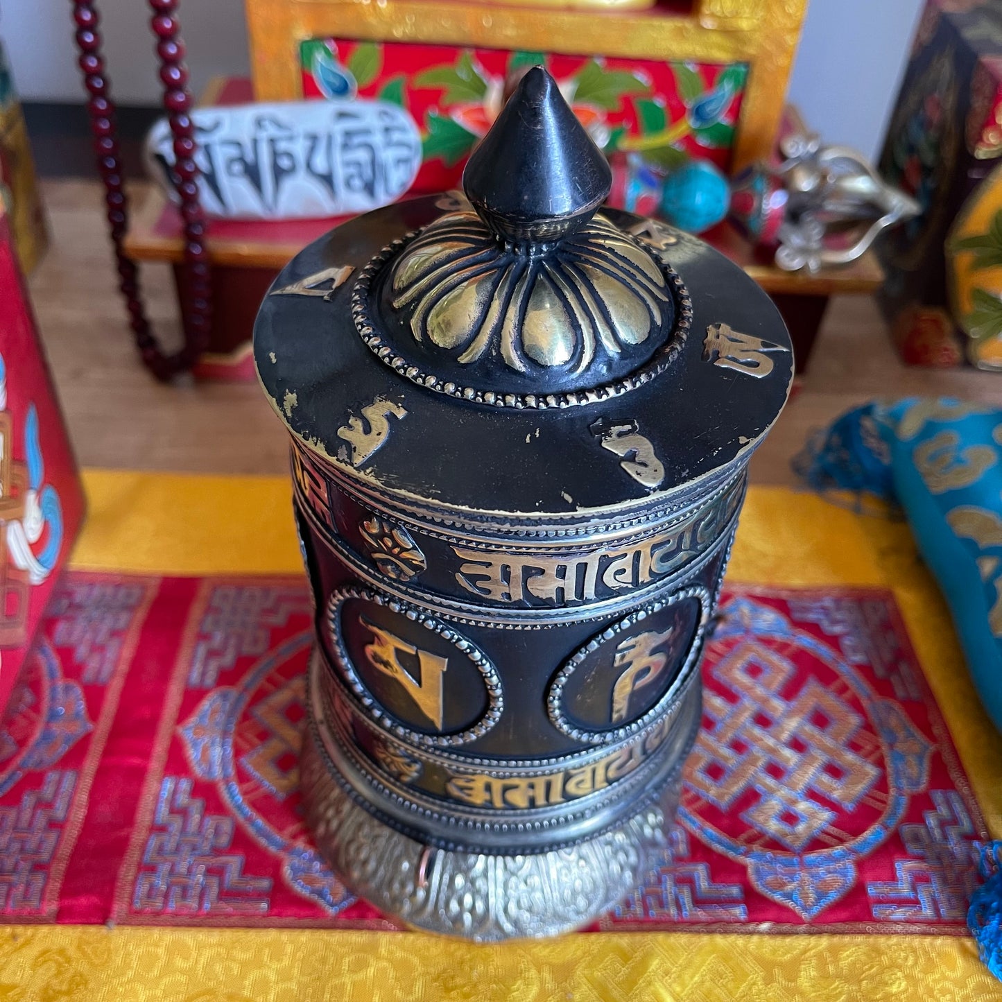 Tibetan Buddhist Table Prayer Wheel with Mantra Inside