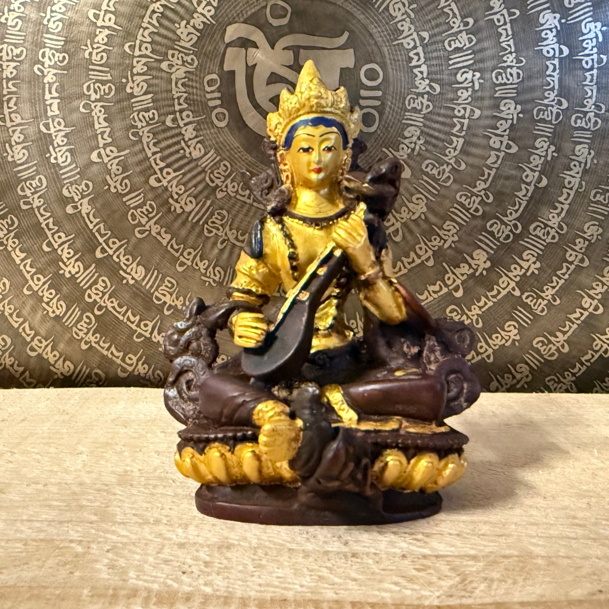 Handmade Saraswati Buddhist statue from Nepal, 12cm, Goddess of Wisdom