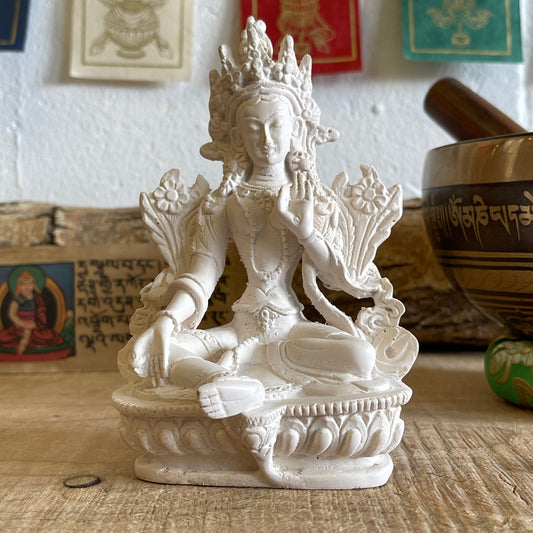 Green Tara Resin Statue 16cm pure white