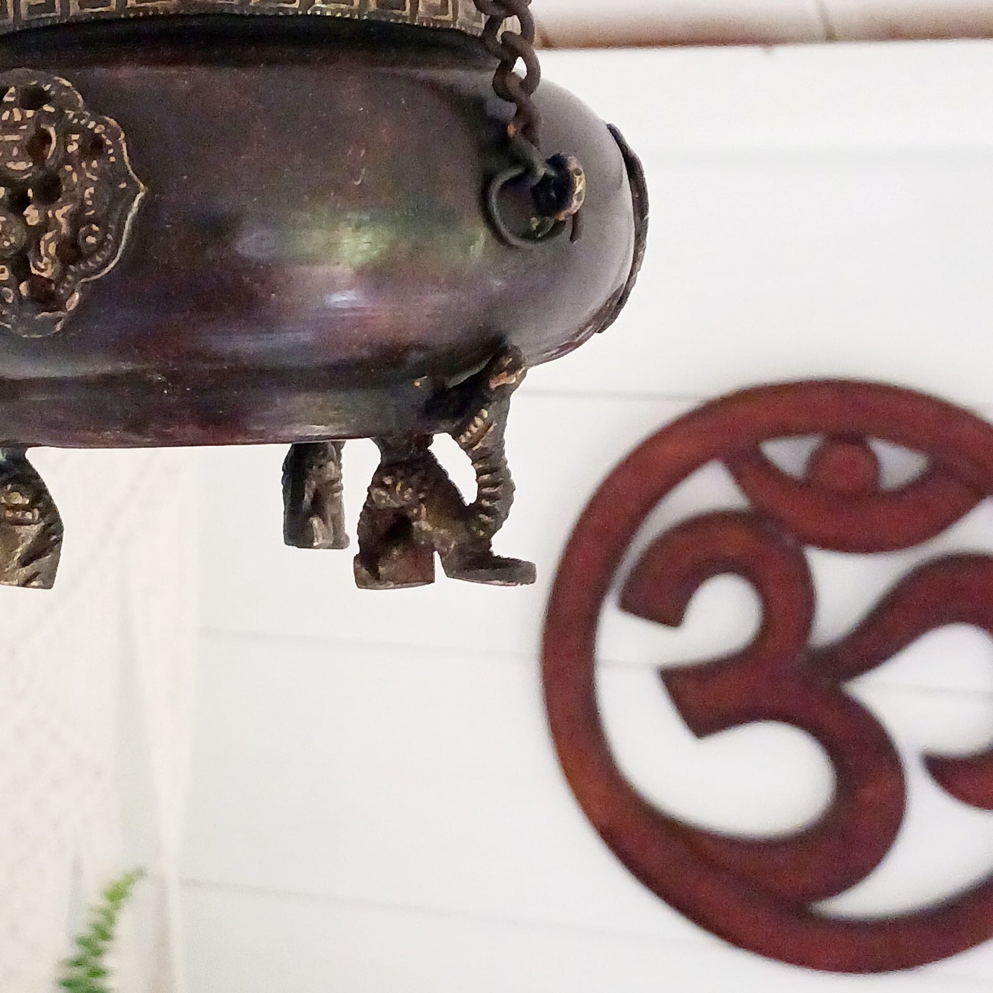 Brass Tibetan Burner | Four Symbol Hanging Pot