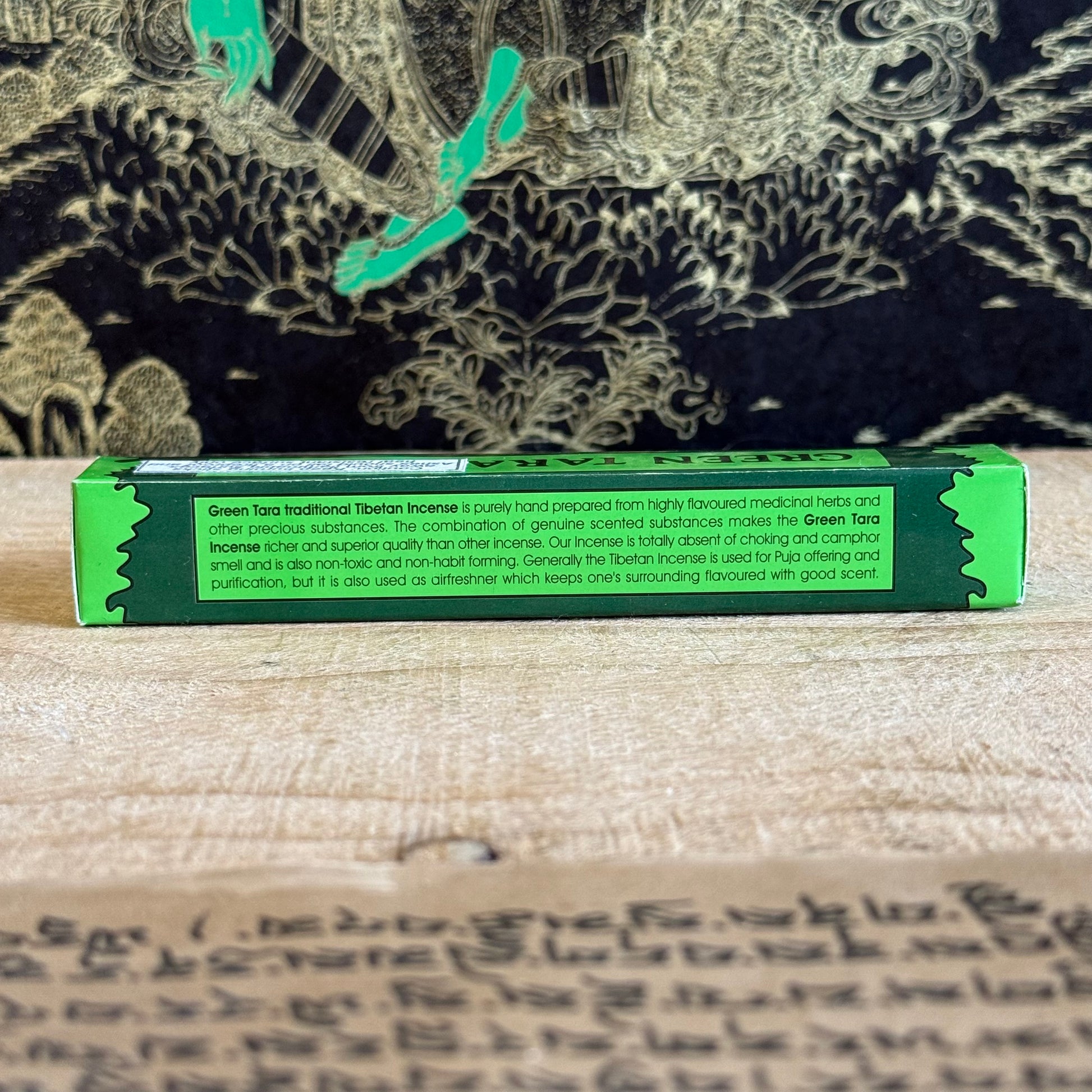 Let each breath become an offering with our Green Tara Tibetan Incense, lovingly handcrafted in the ancient tradition of Himalayan monks. Infused with a deep, earthy aroma and made from sacred herbs and precious natural substances, this incense honours Green Tara, the swift saviors and embodiment of enlightened compassion.

Each stick is carefully rolled without a wooden core, allowing the incense to release a pure, undiluted scent—ideal for spiritual rituals or quiet moments of meditation. This incense is 