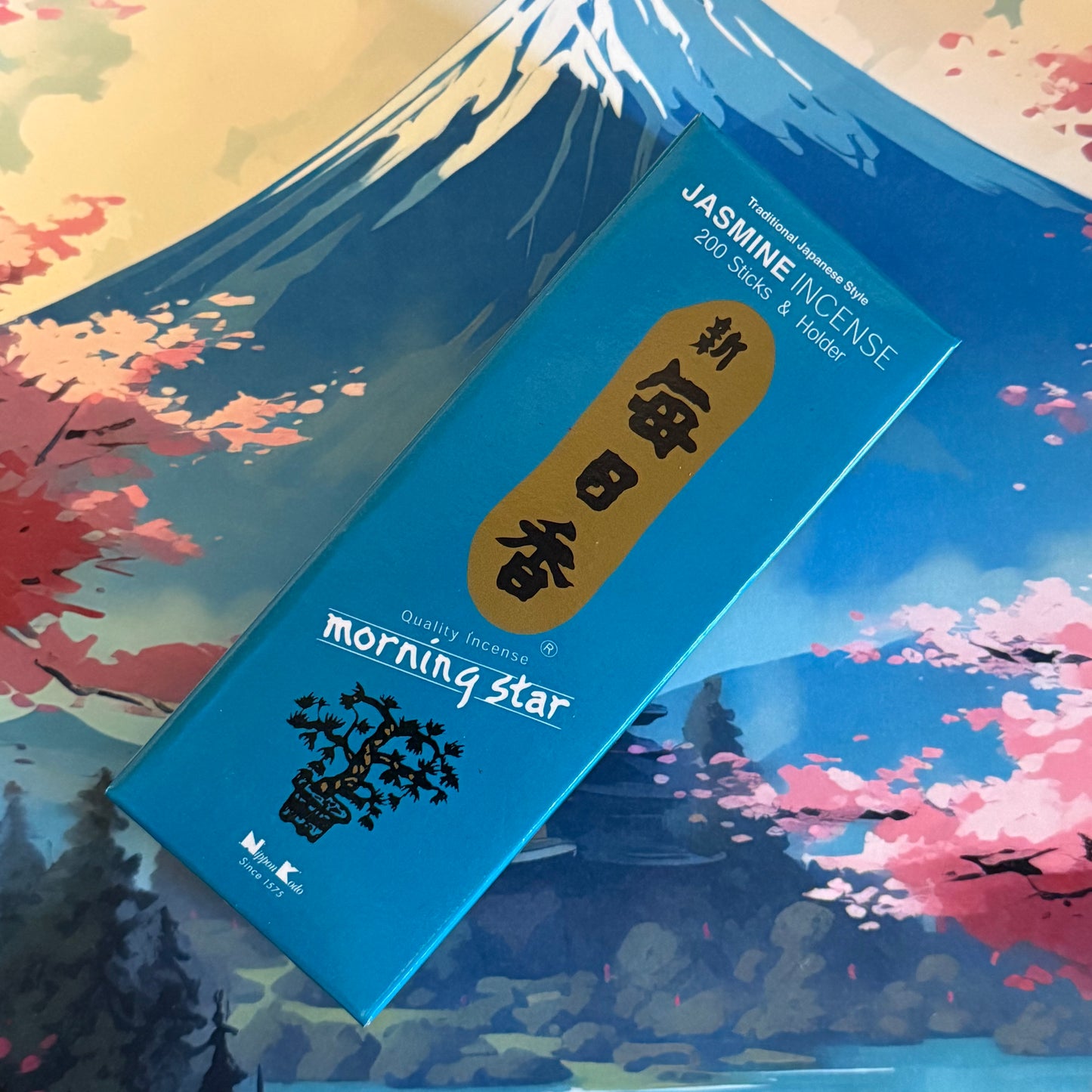Morning Star Jasmine Japanese incense. 50 sticks of calming, floral fragrance for meditation, relaxation, mindfulness, and Buddhist spiritual practice.