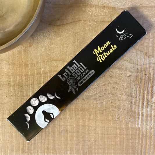 Tribal Soul Moon Ritual Incense for New Moon and Full Moon ceremonies. Hand rolled incense with holder for meditation, intention setting, and ritual.