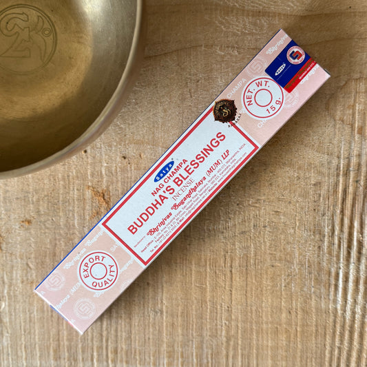 Satya Nag Champa Incense Sticks – Buddha Blessing

Satya Nag Champa Buddha Blessing Incense Sticks, 15g box with approx. 12 sticks. Rich, calming fragrance for meditation, relaxation and spiritual practice.