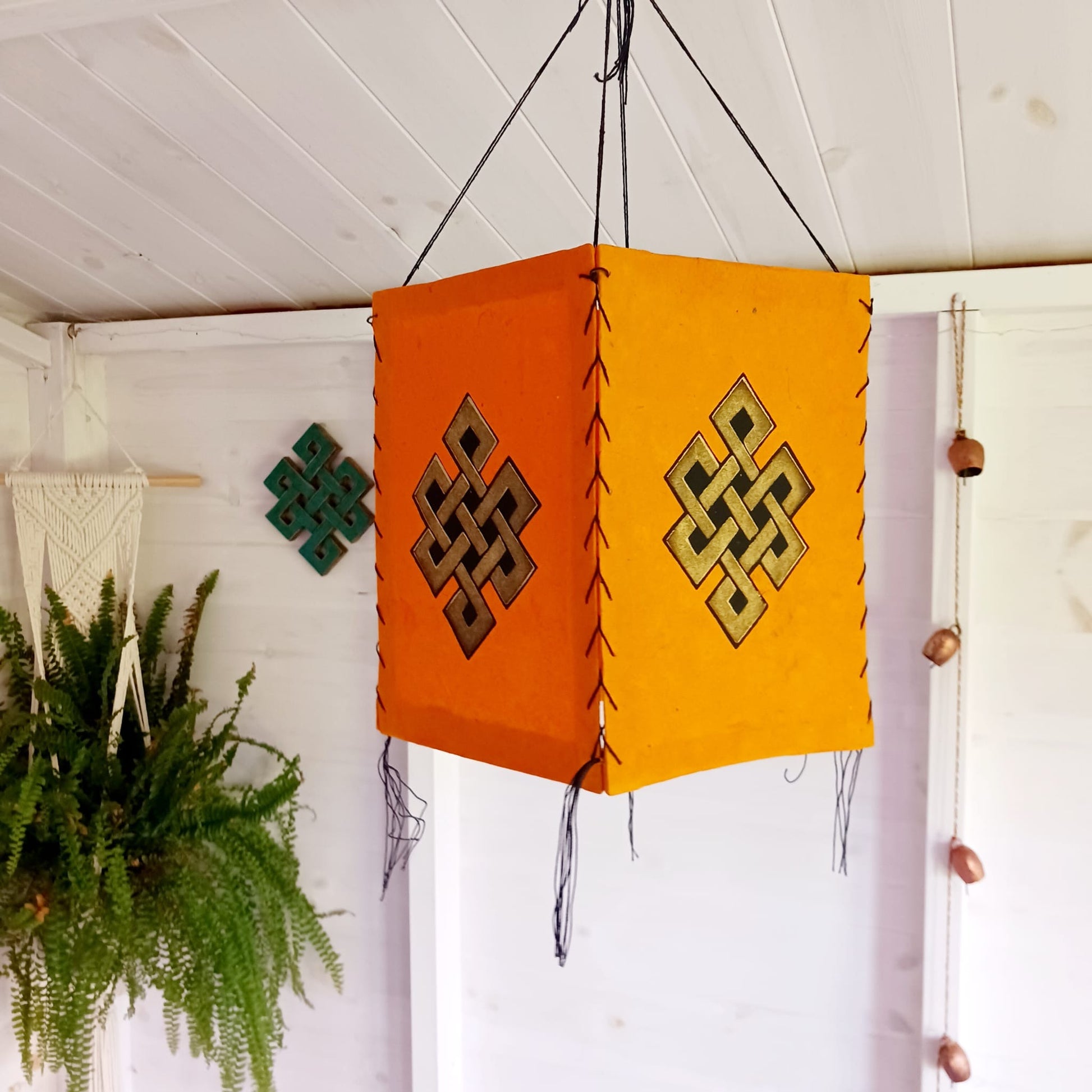 Lokta Paper Nepalese Lampshade Endless knot  Orange