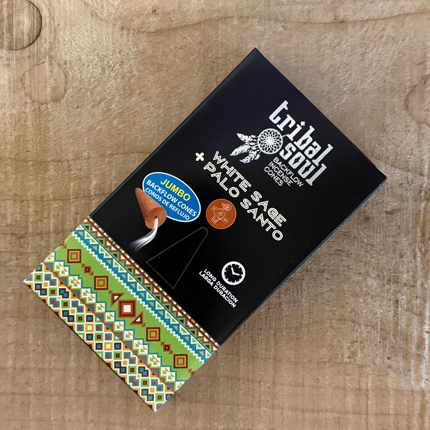 Tribal Soul white sage and palo santo backflow incense cones. Purifying incense with waterfall smoke effect for meditation and ritual use.