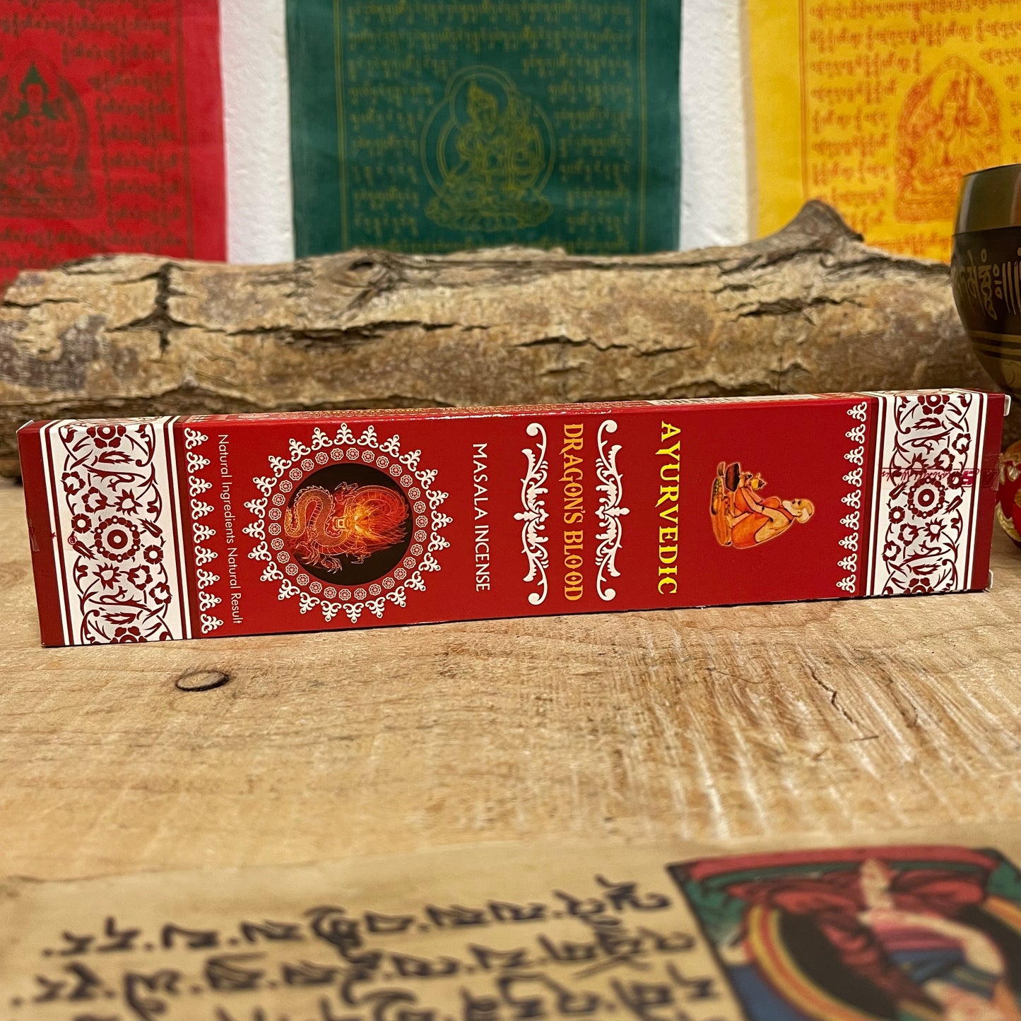 Ayurvedic Dragons Blood masala incense sticks are made from essential oils plus all-natural ingredients for a pure aroma every time. Each variety is a fine blend of premium resins, oils, herbs, petals and honey. Beautiful scents for meditation, yoga and spiritual cleansing include fragrant aids to promote harmonious mood and enhance wellbeing.