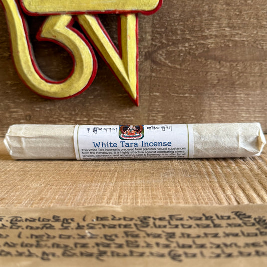 Dear soul, in the sacred fragrance of this White Tara Devotional Incense, you will find a gentle path toward balance, healing, and divine protection. This blessed incense is prepared in accordance with ancient Tibetan methods, using pure herbal extracts sourced from the high Himalayas.

White Tara, the goddess of compassion, longevity, and serenity, is invoked through each hand-rolled stick. Her presence calms the storms within, eases stress and anxiety, and lifts the heart toward joy.