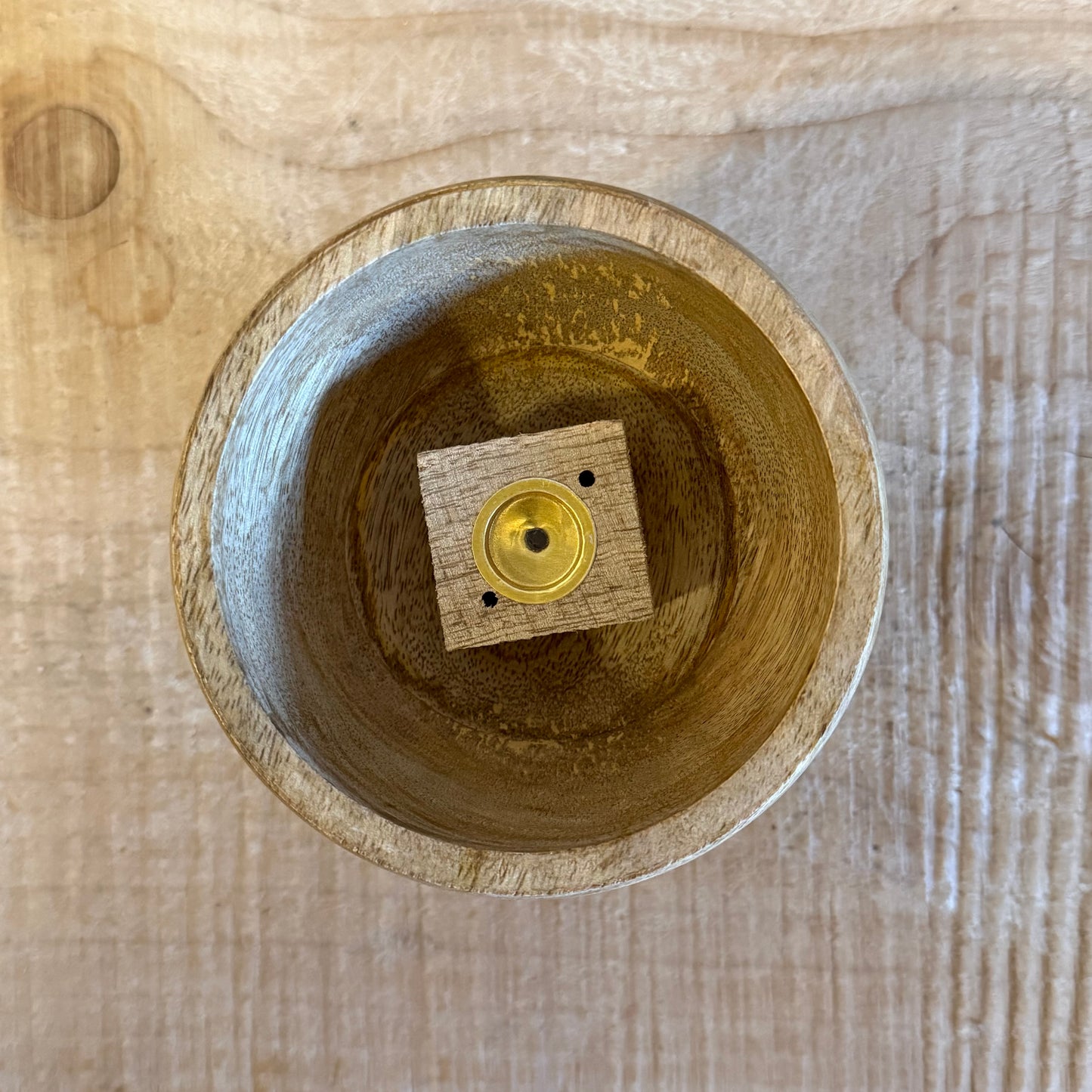 Handcrafted wooden ritual incense bowl with pentacle for meditation and protection