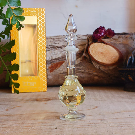 Sandalwood and Verviter Fragrance Oil in hand blown bottle