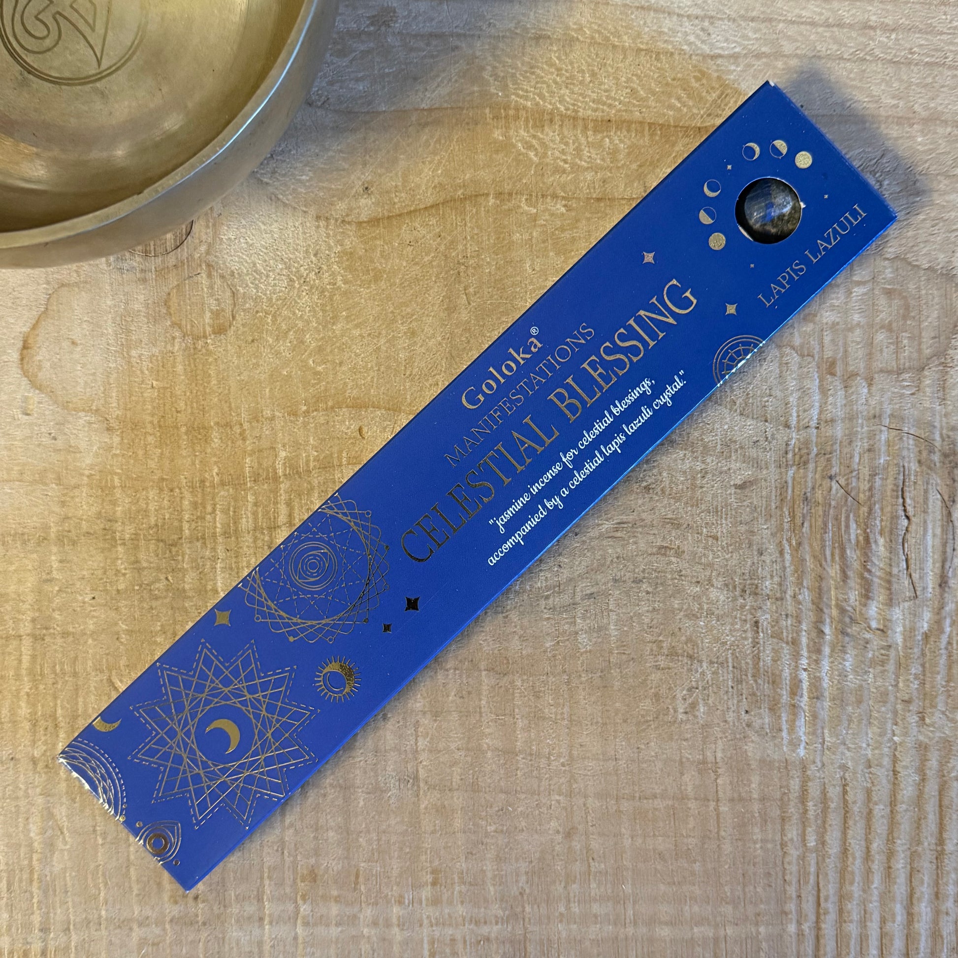 Goloka Celestial Blessing jasmine incense sticks with lapis lazuli crystal