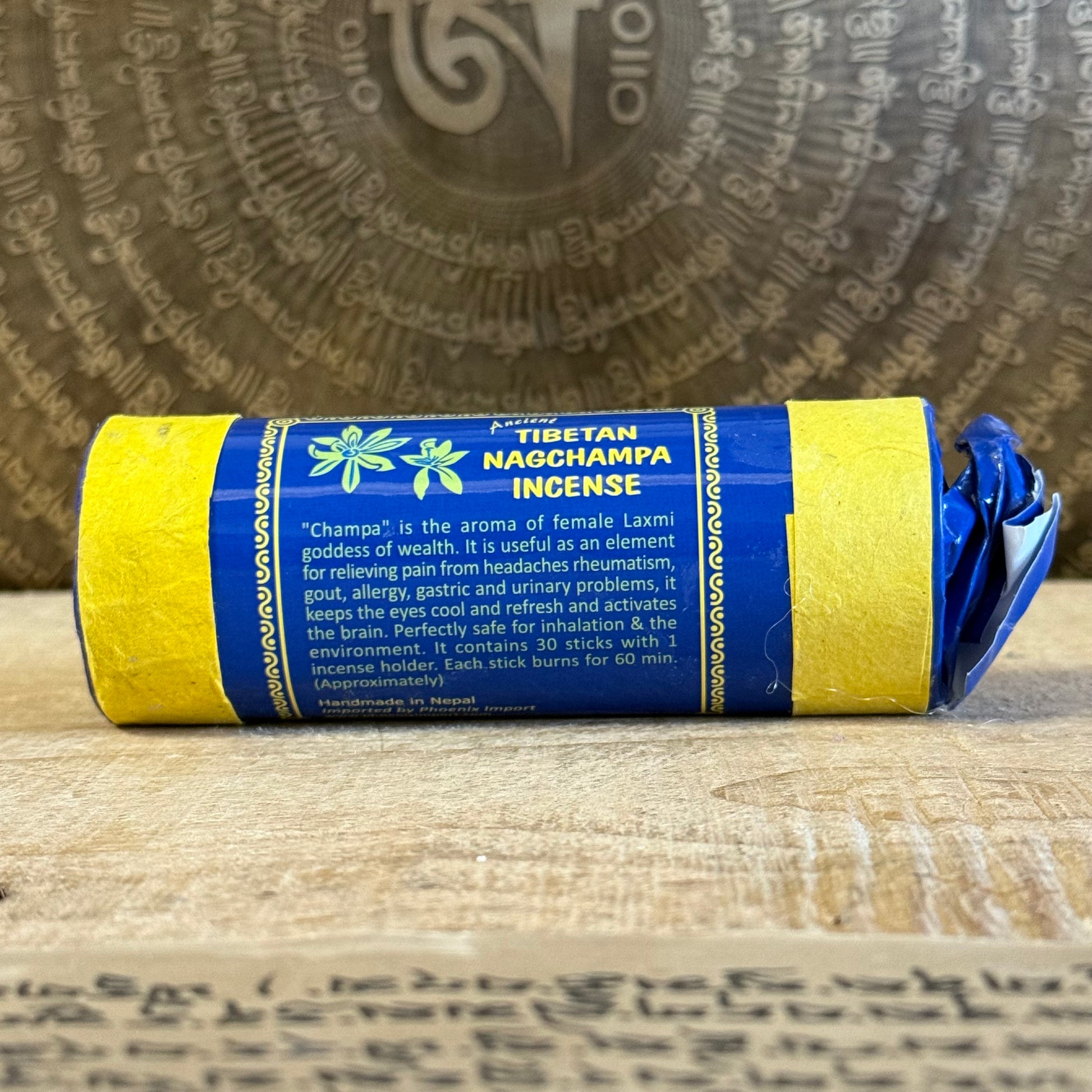 Welcome the sacred fragrance of Ancient Tibetan Nag Champa Incense, a timeless blend honouring Laxmi Devi, the goddess of wealth, beauty, and prosperity. "Champa" is said to be the divine scent of the feminine principle, both soothing and uplifting to the soul