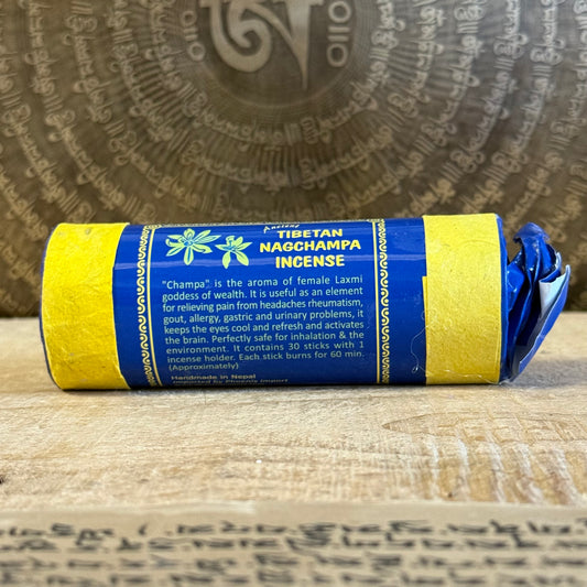 Welcome the sacred fragrance of Ancient Tibetan Nag Champa Incense, a timeless blend honouring Laxmi Devi, the goddess of wealth, beauty, and prosperity. "Champa" is said to be the divine scent of the feminine principle, both soothing and uplifting to the soul