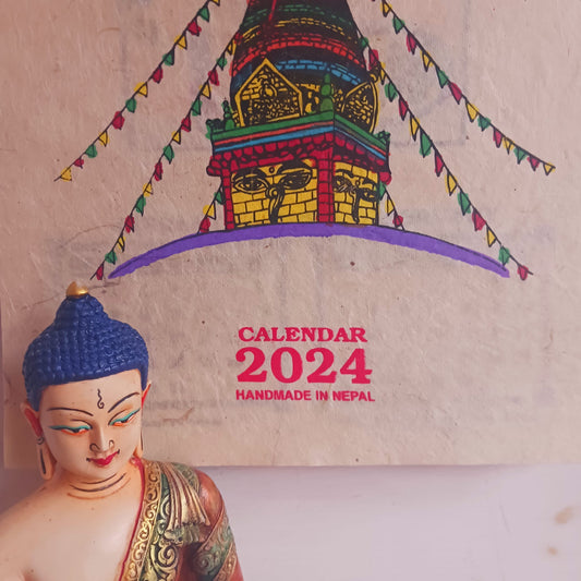 Hand Painted Lokta Paper Buddhist Calendar 2024