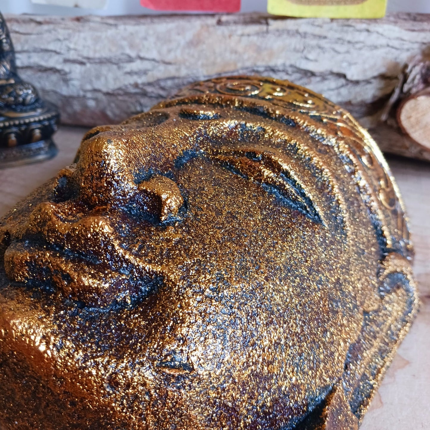 Hand Carved Buddha Head | Gold Shine Finish