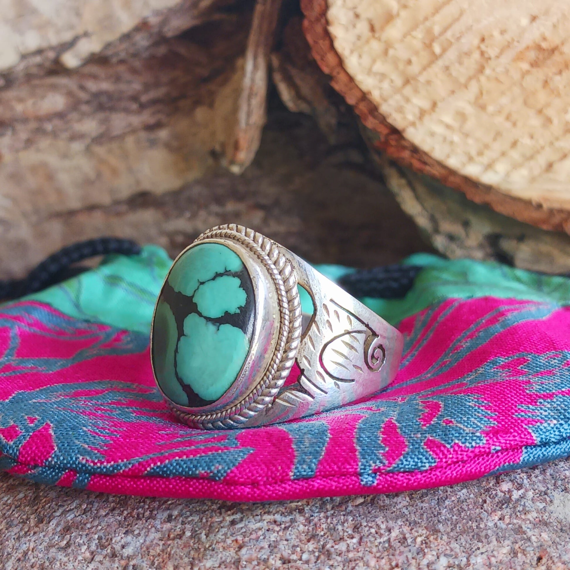 Solid Silver Tibetan Turquoise Ring | Size (  )