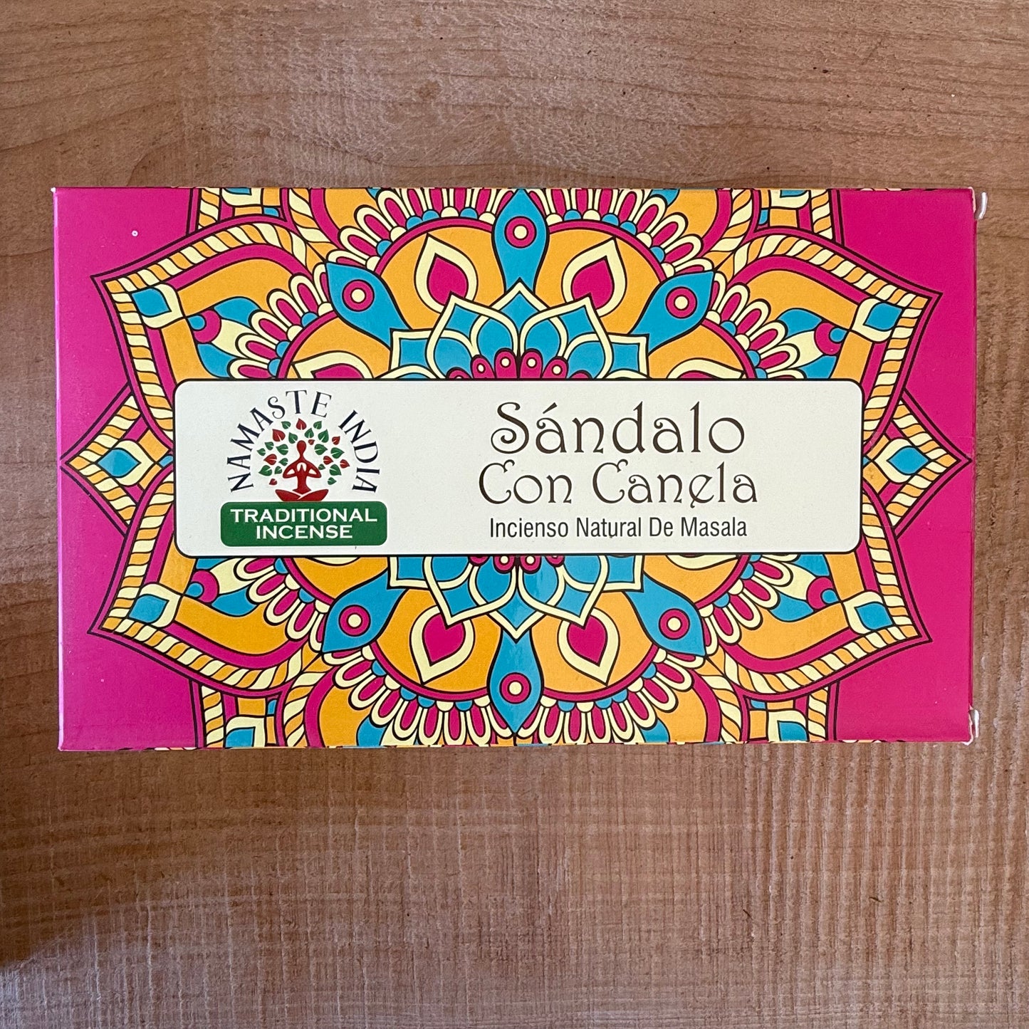 Namaste Mandala sandalwood and cinnamon incense. Warm masala incense for meditation, relaxation, mindfulness, and creating a calm atmosphere.