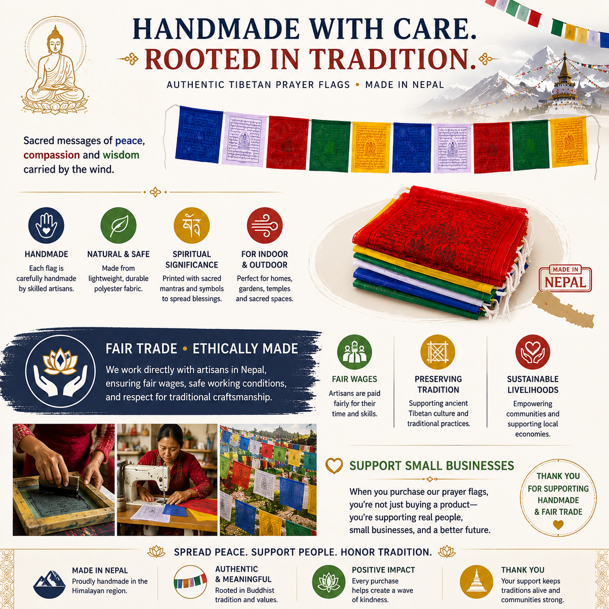 Cotton Tibetan Prayer Flags |10 flags
