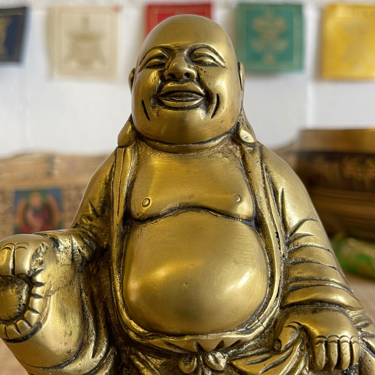 Buddha statue Laughing Buddha Brass 13cm