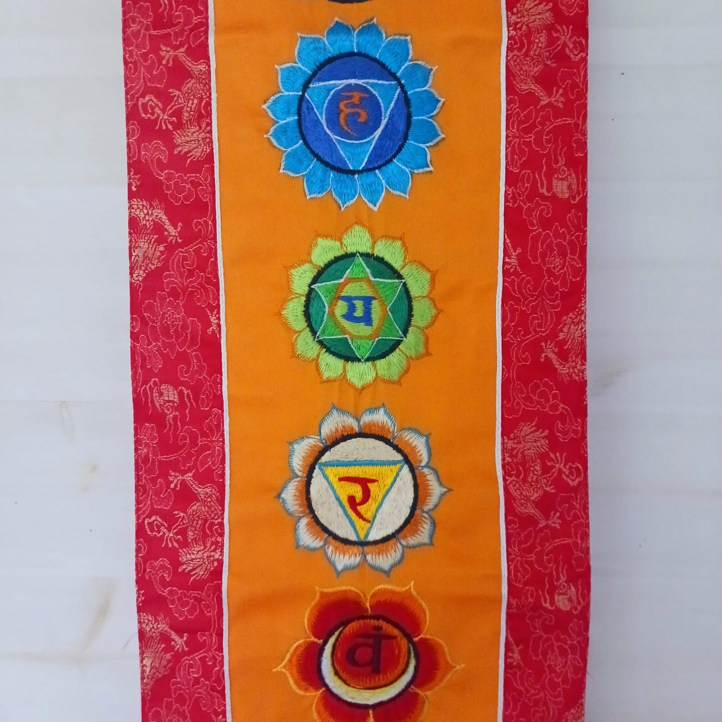 Vertical Chakra Embroidered Brocade Banner