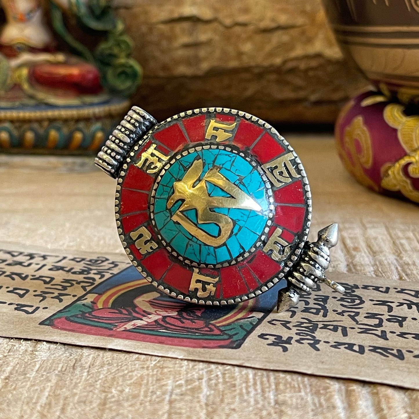 Tibetan Ghau Locket pendant Stone Chip