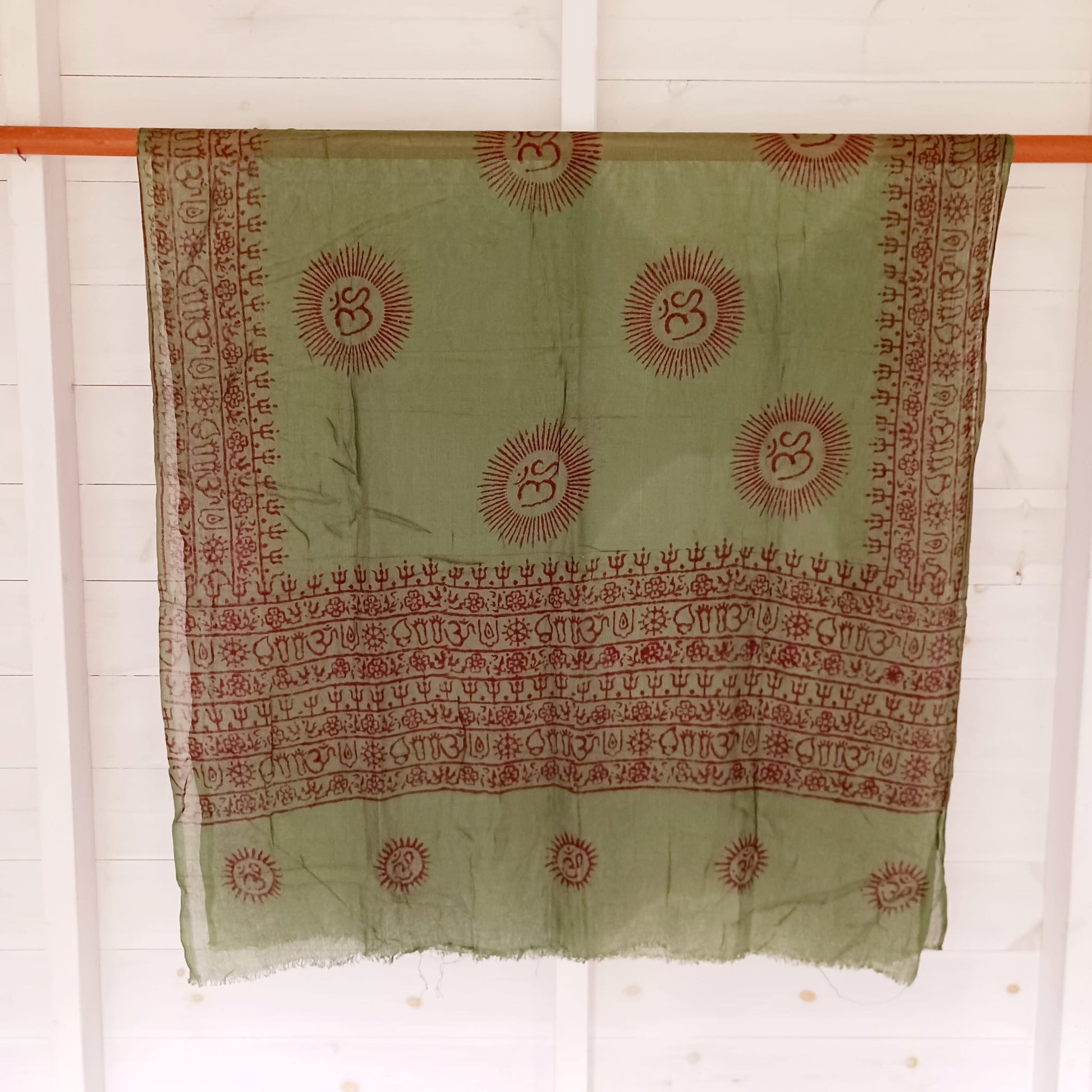 Green OM Buddhist Prayer Shawl | 80cm x 180cm