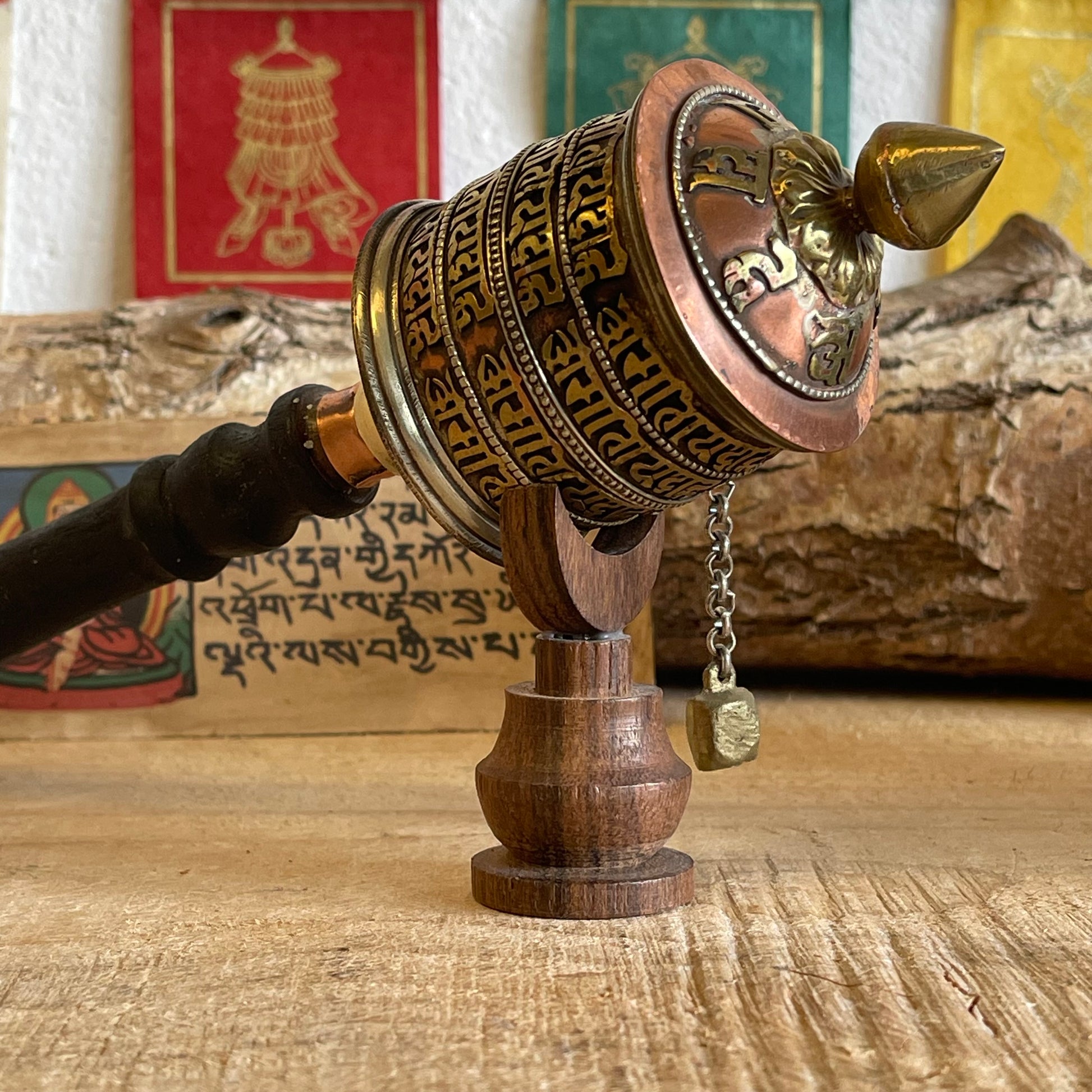 Copper prayer wheel 4 line mantra 26 cm