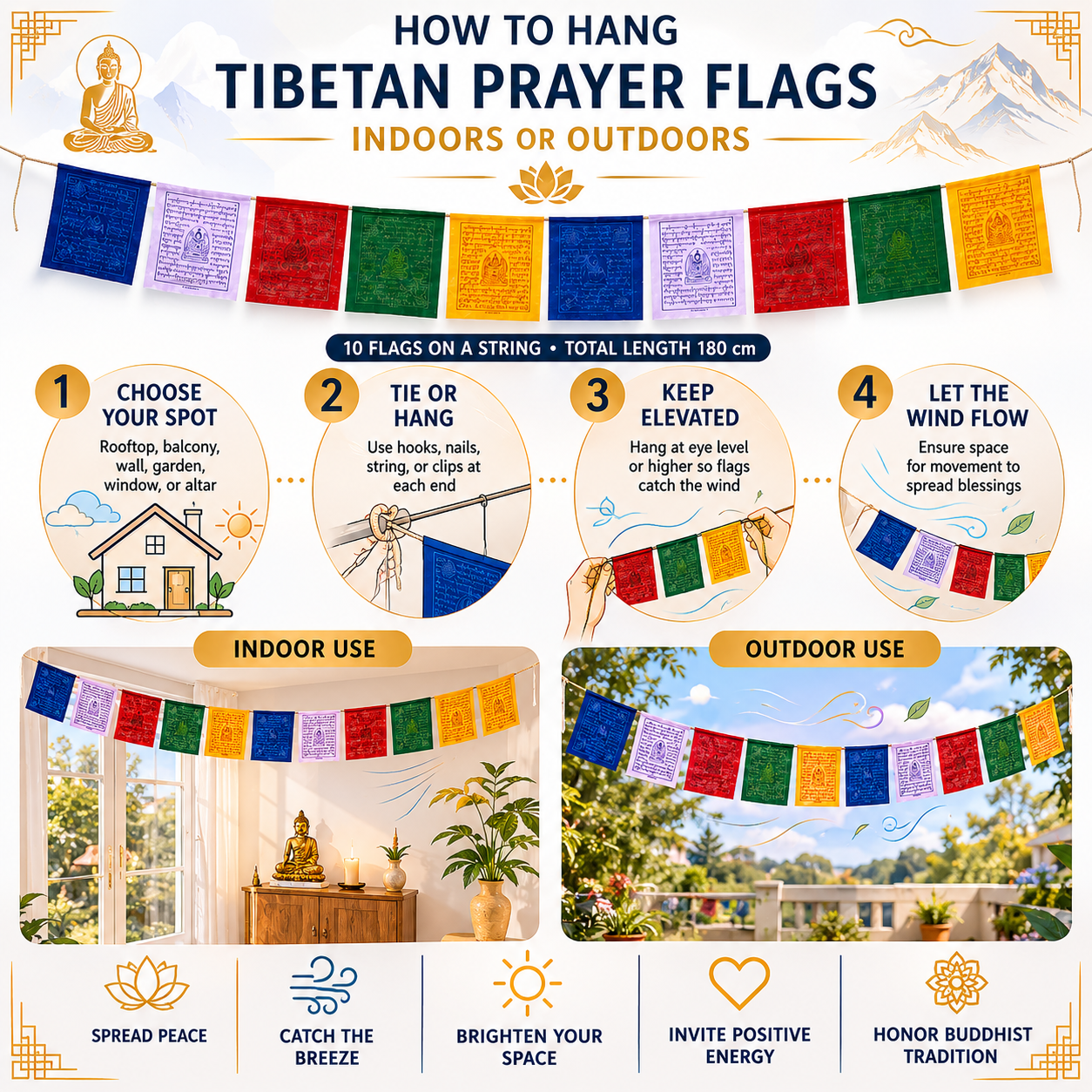 Cotton Tibetan Prayer Flags |10 flags