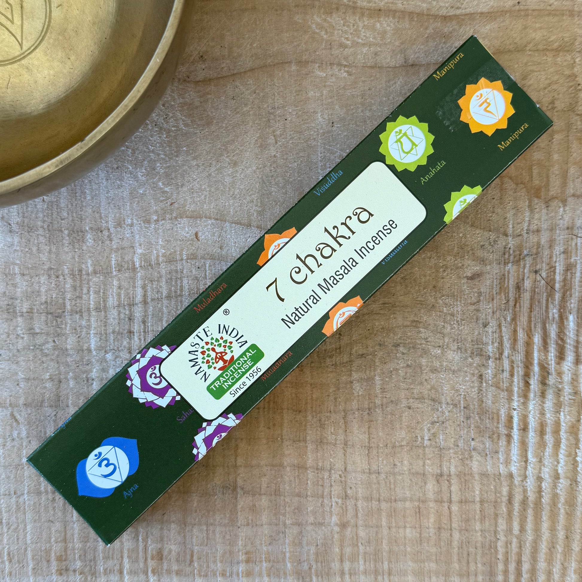 Namaste Mandala 7 Chakra incense. Grounding masala incense for meditation, chakra balance, energy alignment, and creating a calm, centred space.