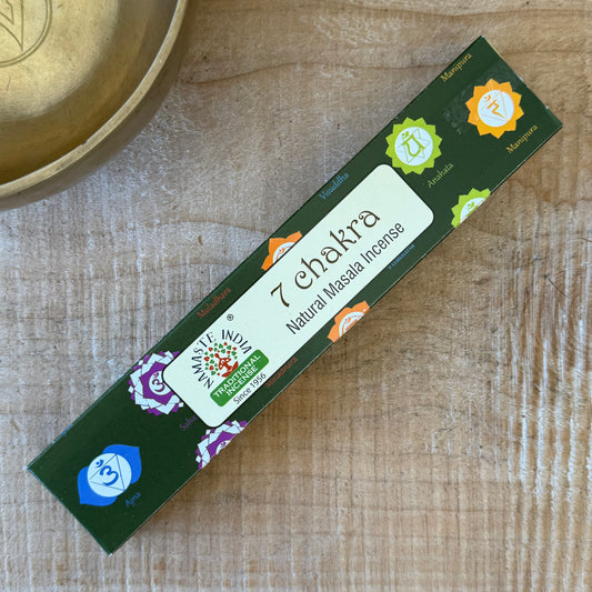 Namaste Mandala 7 Chakra incense. Grounding masala incense for meditation, chakra balance, energy alignment, and creating a calm, centred space.