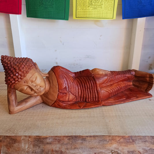Hand Carved Wooden Reclining Buddha 50cm