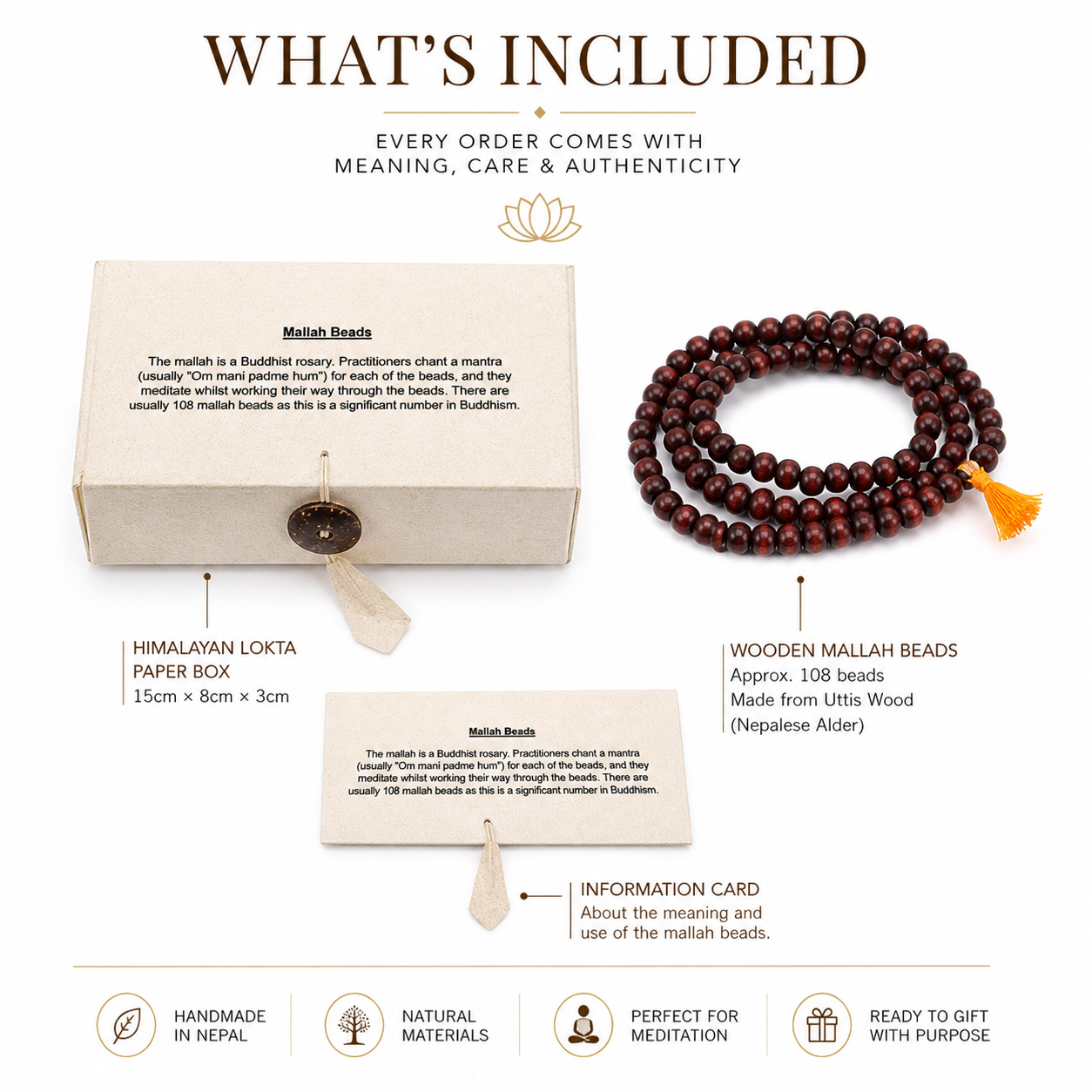 Boxed Wooden Mallah Beads
