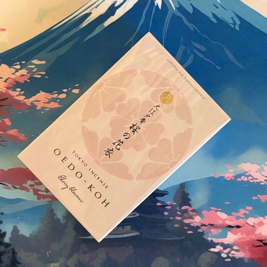 Oedo-Koh Cherry Blossom Japanese incense sticks. 60 natural sticks with delicate floral fragrance, ideal for meditation, mindfulness, and spiritual rituals.