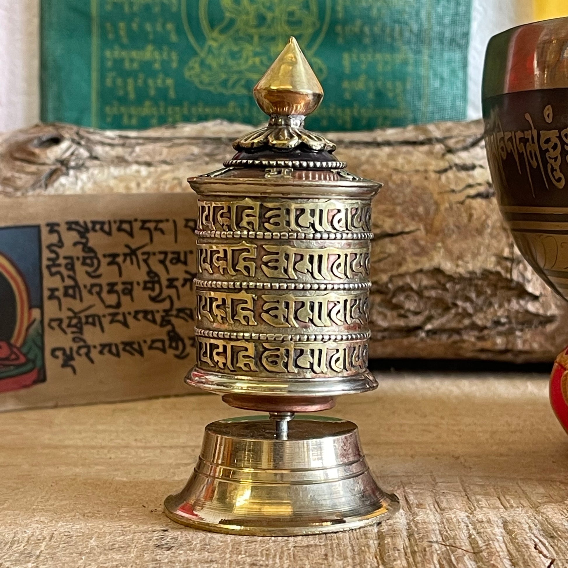 Mini 4 line Mantra Table Top prayer wheel