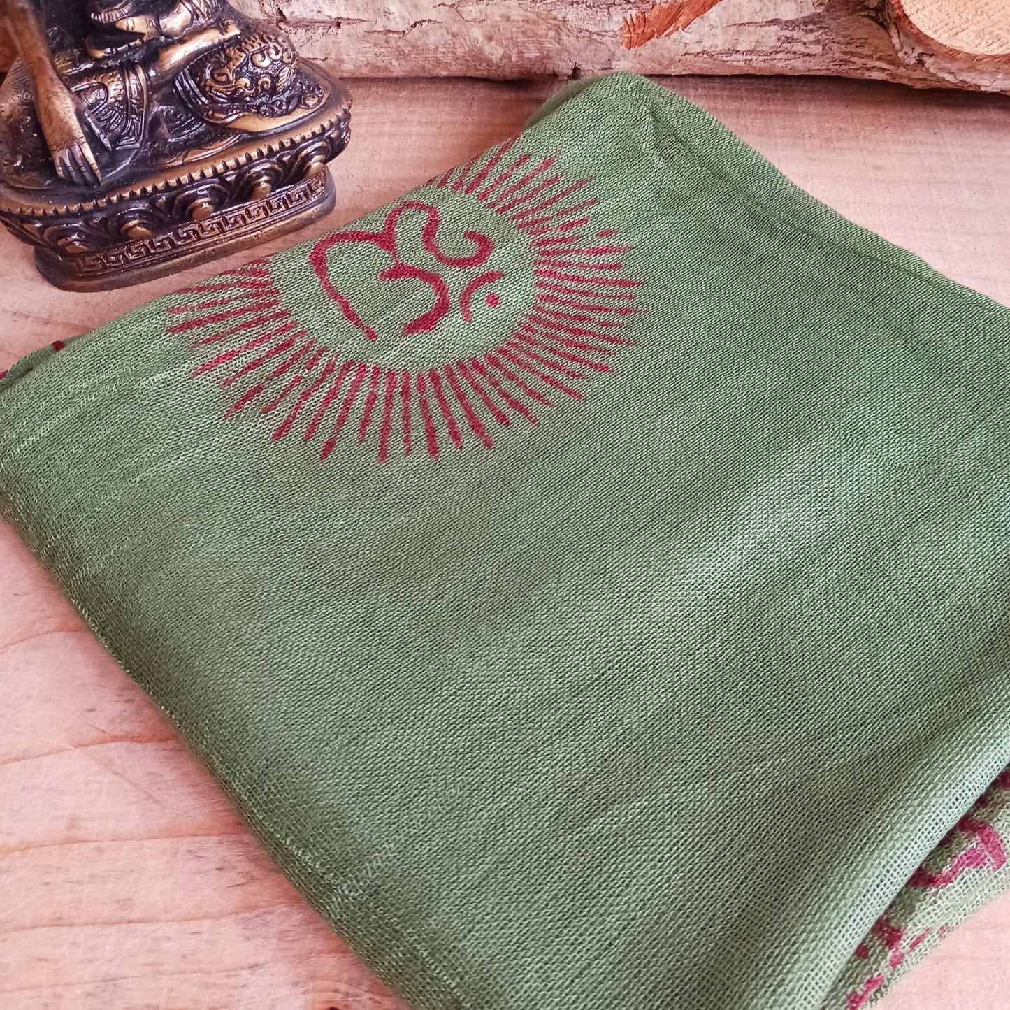 Green OM Buddhist Prayer Shawl | 80cm x 180cm