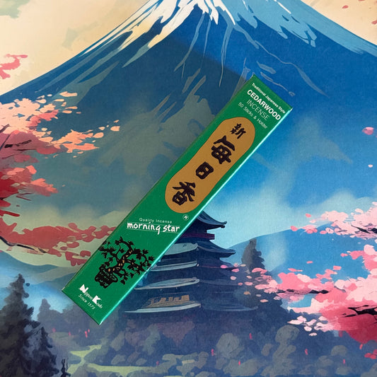 Morning Star Cedarwood Japanese incense. 50 sticks of grounding, calming fragrance for meditation, relaxation, mindfulness, and spiritual practice.
