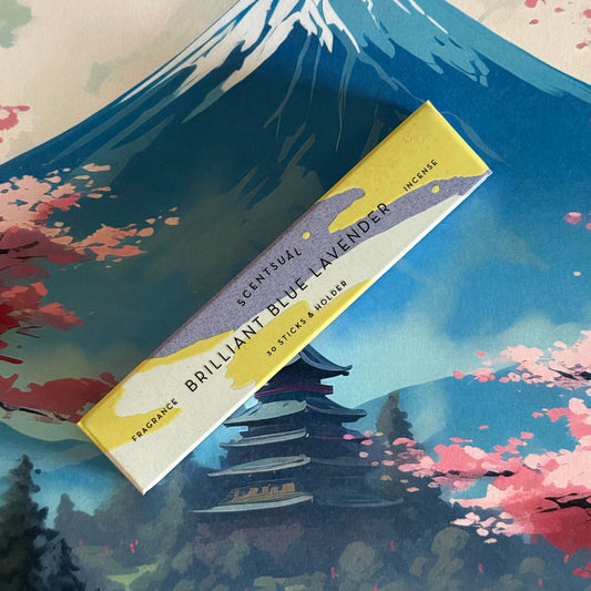 Enjoy Scentsual Brilliant Blue Lavender Incense by Nippon Kodo, a clean-burning Japanese incense with a pure floral lavender aroma.