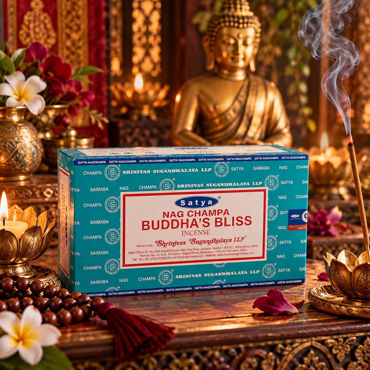 Create a peaceful and uplifting atmosphere with Satya Nag Champa Buddha’s Bliss Incense Sticks. This beautifully aromatic incense combines the distinctive Satya fragrance with a warm, soothing character, making it ideal for meditation, yoga, prayer, relaxation and moments of quiet reflection. The rich fragrance helps transform your surroundings into a tranquil spiritual space, whether used during daily practice or simply to enjoy throughout the home. Each box contains 15g of incense with approximately 12 in