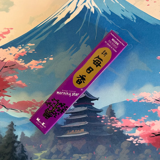 Morning Star Musk Incense Sticks by Nippon Kodo, Japanese traditional aroma, bamboo-free, 12cm, clean burn