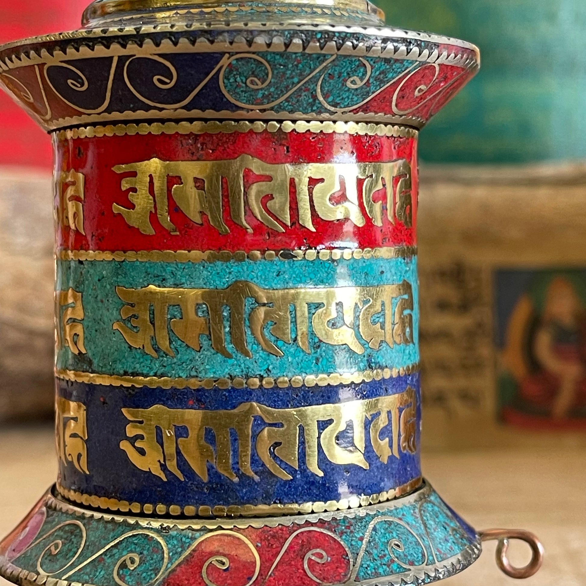 Prayer wheel with Om Mantra Stone chip (desk top) 14 cm