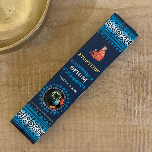 Ayurvedic Masala Opium Incense – 15 hand-rolled sticks with deep, exotic aroma. Ideal for meditation, rituals, and relaxation at Buddha-Buddha.com