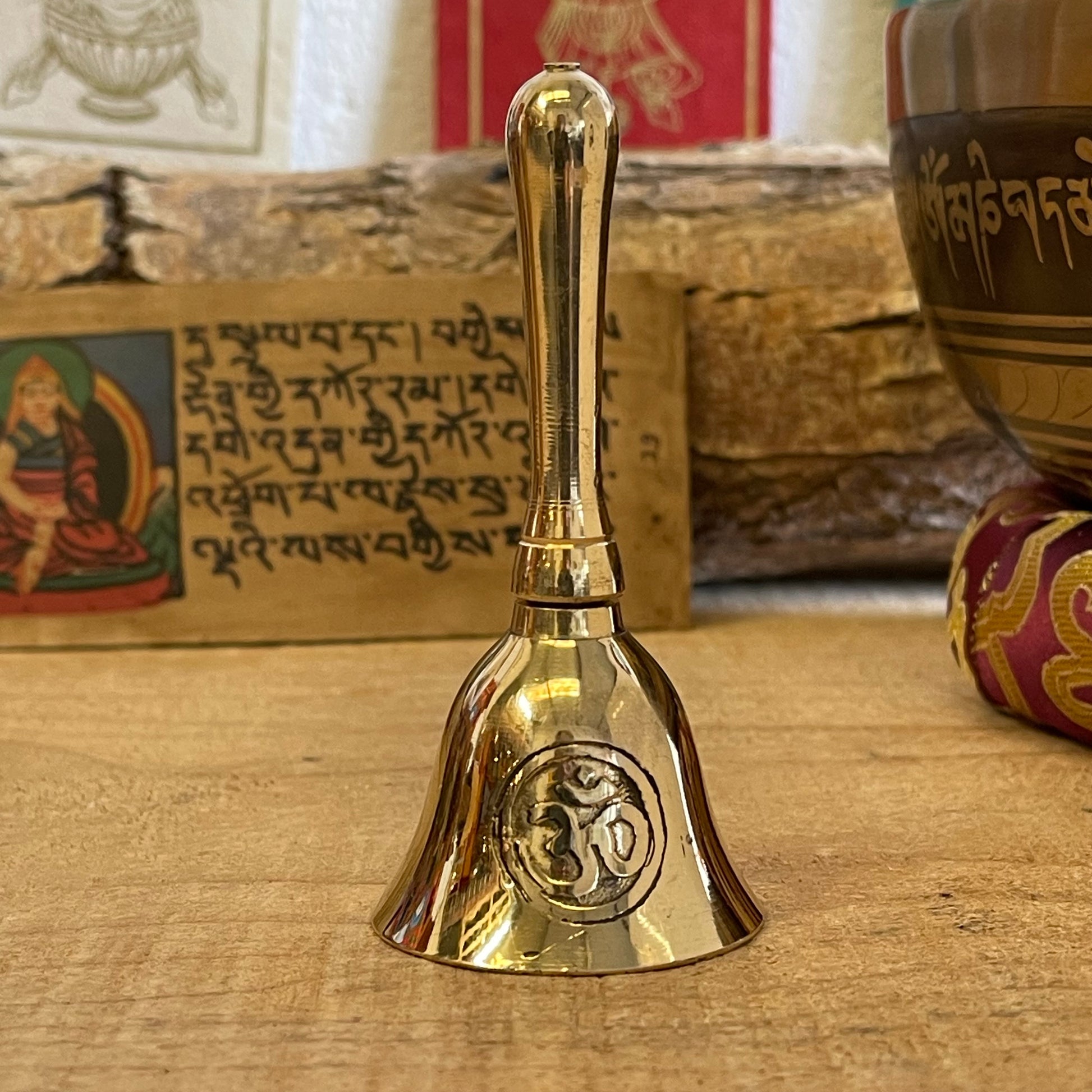 Small Nepalese Om Brass alter bell 9.5cm x 4.5cm