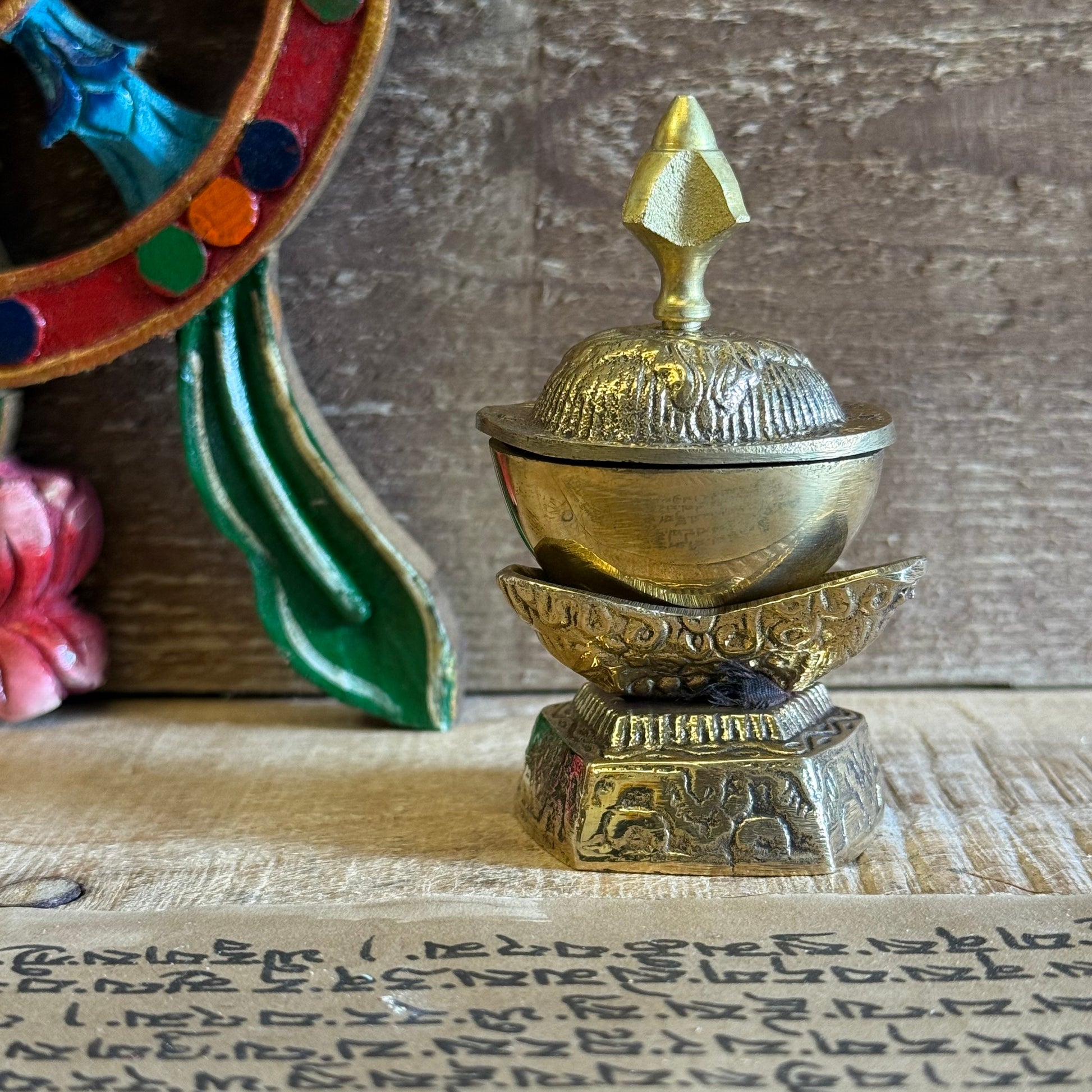 This sacred Brass Kapala Offering Bowl is a powerful ritual object used in the most profound practices of Highest Yoga Tantra. Shaped in the symbolic form of a human skull, the kapala is not an object of fear, but a reminder of impermanence and the transcendence of ego.

Traditionally used in Tibetan monasteries, it holds ritual substances such as torma (dough offerings) and sacred wine during inner offerings. In advanced meditative rituals, the kapala assists in awakening the wisdom mind, cutting through i