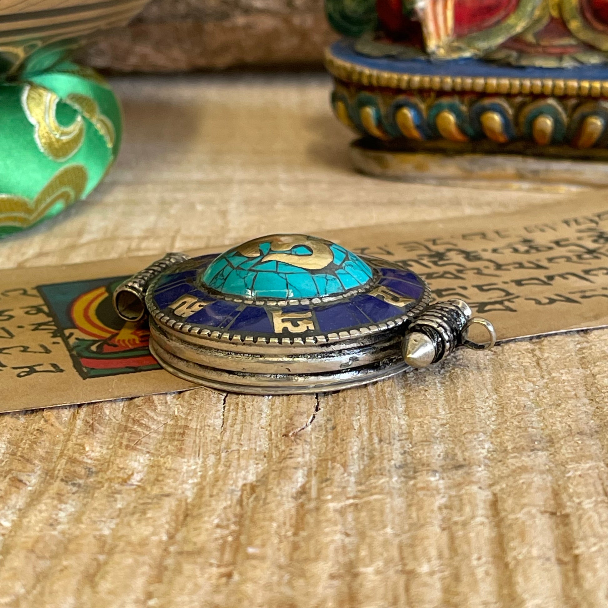Tibetan Ghau Locket pendant Stone Chip