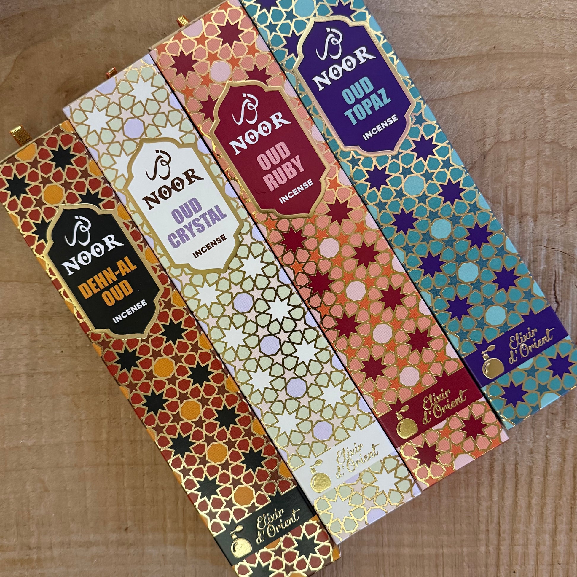Noor Oud incense gift set with Crystal, Topaz, Ruby and Oudh varieties