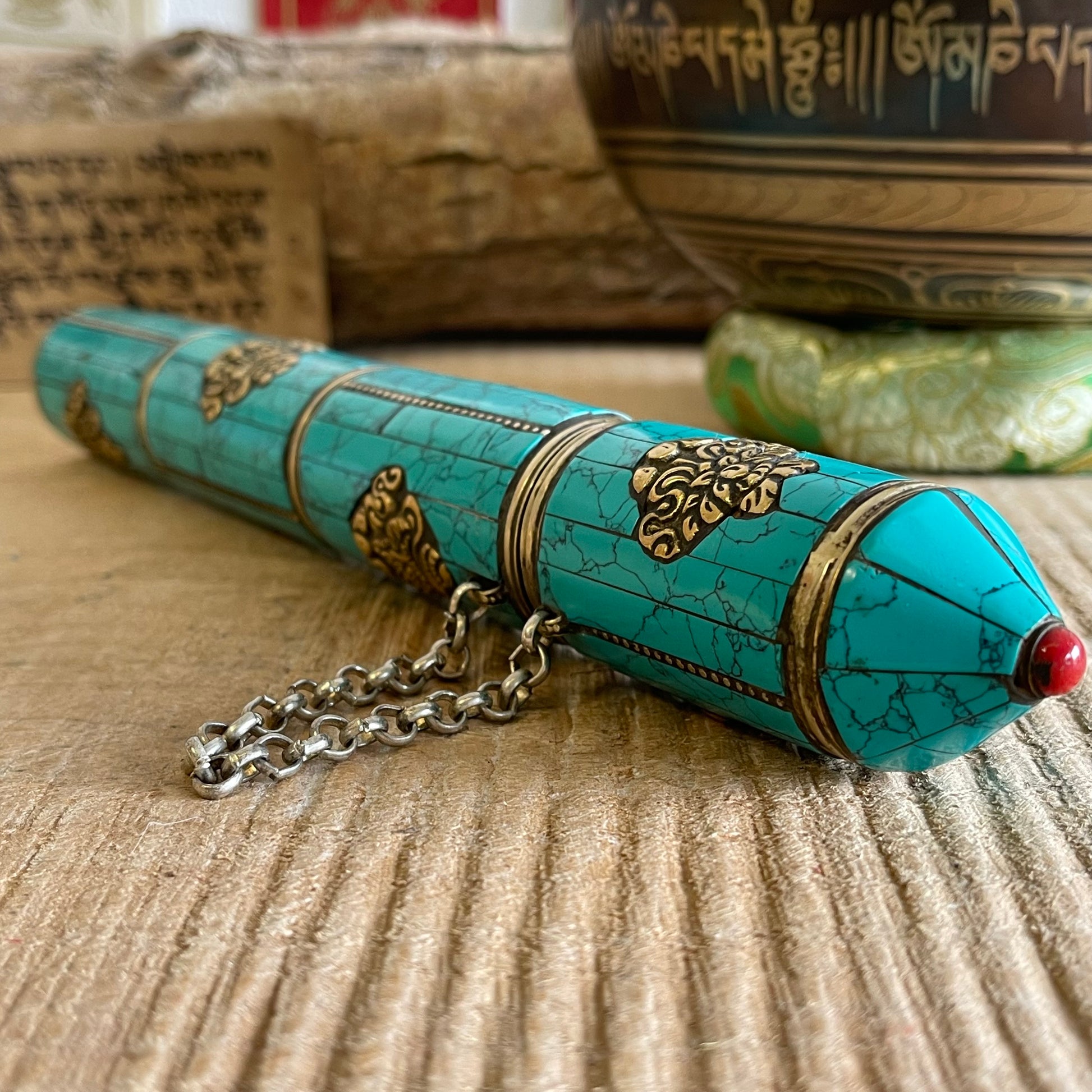 Tibetan Incense Holder  Copper Cylinder incense